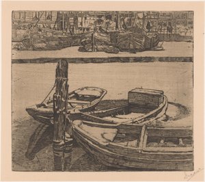 Laivat Amsterdamin Damrakissa tekijältä Pieter Dupont (signed by artist)