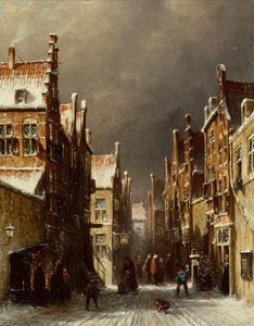 Talvikatukohtaus lasten kanssa heittelemässä lumipalloja tekijältä Pieter Gerard Vertin