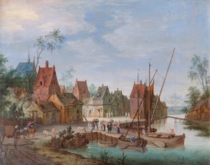 Flanderin kylä: River Landing Stage (öljy kuparilla)