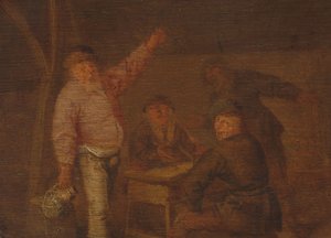 Talonpojat juomassa navetassa tekijältä Pieter Hermansz. Verelst