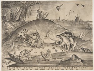 Isot kalat syövät pieniä kaloja, 1557 tekijältä Pieter Heyden van der