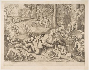 Apinoiden ryöstama kauppias, 1562 tekijältä Pieter Heyden van der