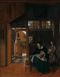 Nainen valmistamassa leipää ja voita pojalle, c. 1660