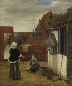 Nainen ja hänen piika pihalla, noin 1661