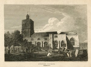 Stepney Church, Lontoo (kaiverrus) tekijältä Pieter Jansz. Quast