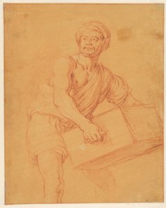 Studie eines bärtigen und turbantragenden Mannes, der eine Truhe trägt tekijältä Pieter Lastman