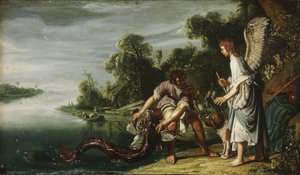 Der Engel und Tobias mit dem Fisch tekijältä Pieter Lastman