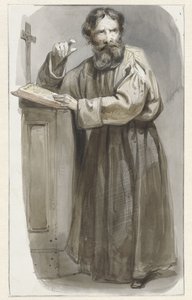 Pysyvä pappi puhujapuhujan edessä, krusifiksi ja raamattu tekijältä Pieter Marinus van de Laar (attributed to)