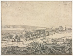 Elokuu: Maisema vaunujen kanssa, n. 1655.