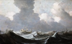 Neljä alusta juoksemassa ennen kaatoa, 1630 tekijältä Pieter Mulier the Elder