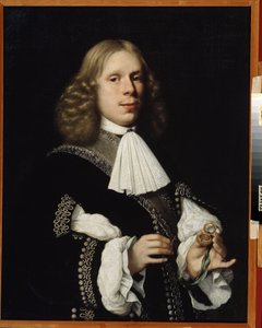Haarlemin pormestarin muotokuva. (Haarlemin pormestarin muotokuva). Miehellä on pieni kompassi kädessään. Pieter Nasonin (1612-1688) maalaus