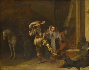 Mies ja nainen tallipihalla, 1630-luku tekijältä Pieter Quast