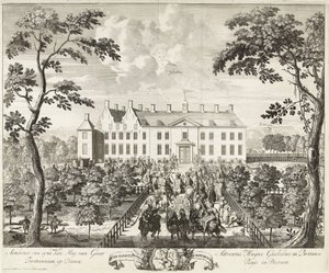 Vilhelm III:n saapuminen metsästysmajaan, Hof te Diereniin, 1691.