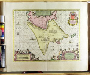 Tabula Magellanica, Quatierrae del Fuego, levy 18, Le Nouveau et Grand Illuminant Flambeau de la Mer, kirjoittanut Claes Jansz. Vooght (fl.1680-96), julkaistu Amsterdamissa, 1683 (käsinvärinen kaiverrus)
