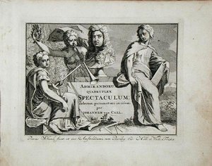 Nimisivu Jan van Callin (1656-1703) Admirandorum Quadruplex Spectaculumista, julkaistu ennen vuotta 1715 (kaiverrus) tekijältä Pieter Schenk