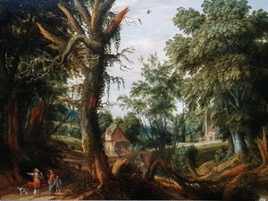 Metsäinen maisema ja hahmoja tekijältä Pieter Stalpaert