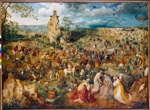 Kristus kantaa ristiä (Ristin kantaminen). Pieter Bruegelin (tai Breugelin tai Brueghelin tai Breughelin) entisen maalaus (1525-1569). 1564. Öljy puulle. Mitat: 1,24 x 1,70 m. Wien, Kunsthistorisches Museum. tekijältä Pieter Bruegel the Elder