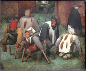 The Beggars or The Cripples - öljy puulle tekijältä Pieter Bruegel the Elder