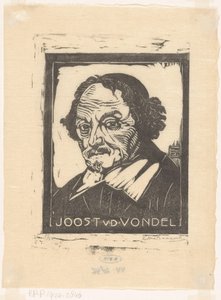 Joost van den Vondelin muotokuva (otsikko esineessä) tekijältä Pieter Willem van Baarsel (signed by artist)