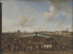 Näkymä Pariisiin Place Dauphine -aukiolta tekijältä Pieter Wouwerman