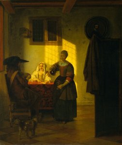 Pari pelikorttia palvelevan naisen kanssa, n. 1665-75. tekijältä Pieter de Hooch