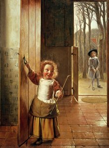 Lapset ovella golfmailojen kanssa, n. 1658-60 tekijältä Pieter de Hooch