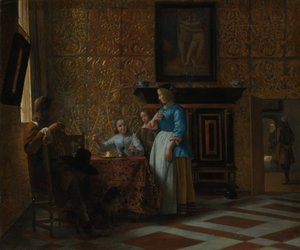 Vapaa-aika tyylikkäässä ympäristössä, n. 1663-65. tekijältä Pieter de Hooch