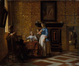 Vapaa-aikaa tyylikkäässä ympäristössä, n. 1663-65 (öljy kankaalle) tekijältä Pieter de Hooch