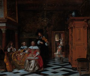 Muotokuva musiikkia soittavasta perheestä tekijältä Pieter de Hooch