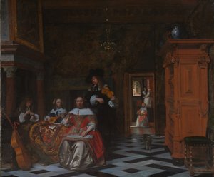 Musiikkia soittavan perheen muotokuva, 1663 tekijältä Pieter de Hooch