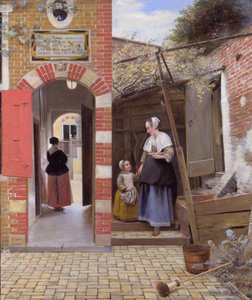 Talon piha Delftissä tekijältä Pieter de Hooch