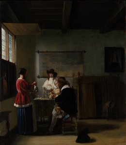 The Visit, n. 1657 (öljy puulle) tekijältä Pieter de Hooch