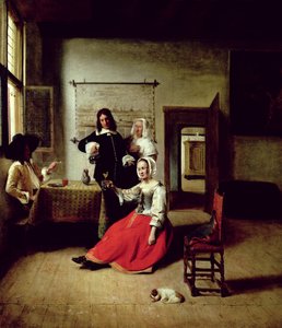 Nainen juomassa sotilaiden kanssa, 1658 tekijältä Pieter de Hooch
