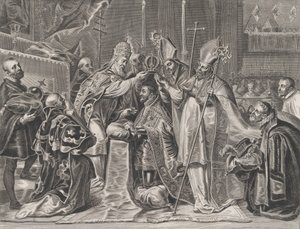 Levy 24: Paavi kruunasi Kaarle V:n keisariksi William Becanuksen teoksesta Serenissimi P..., 1636.