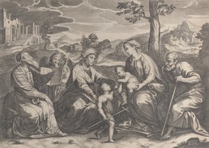 Pyhä perhe oikealla, pikkulapsi Pyhä Johannes Kastaja, Elisabet, Sakarias,..., 1631-37.