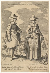Nuorten englantilaiset ja nuorten naisten asenteet, Fashions of Different Nations.n.d. tekijältä Pieter de Jode I