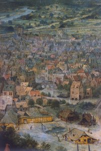 Kaupunki, yksityiskohta Baabelin tornista tekijältä Pieter Bruegel the Elder