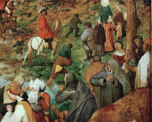 Jeesus kantaa ristiä (maalaus tammipuulle) tekijältä Pieter the Elder Bruegel