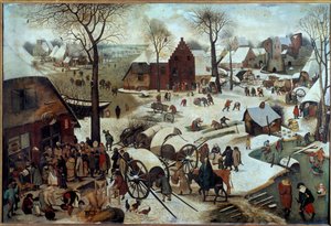 Sentin tai Deombrementin maksaminen Bethleemille (h s/t 1,11 x 1,64). Pieter Bruegelin (tai Breugelin tai Brueghelin tai Breughelin) entisen maalaus (1525-1569). 1566. Bryssel, Royal Museum of Fine Arts. tekijältä Pieter Bruegel the Elder