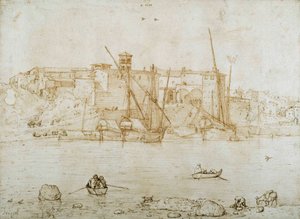 Näkymä Ripa Grandelle, Rooma, n. 1552 (kynä ja muste paperille) tekijältä Pieter Bruegel the Elder