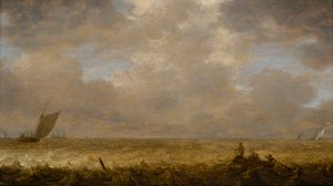 Matalaa merta ja kalastusveneitä, noin 1640 (öljy paneelille). tekijältä Pieter the Elder Mulier