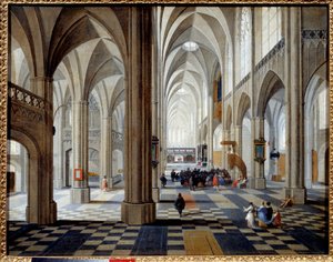 Antwerpenin katedraalin sisustus. Peeter Neefsin maalaus Vanha (tai Pieter Neefs I) (1578-1660) Ec. Flam.