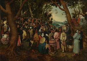 St. John saarnaamassa väkijoukolle (öljy paneelille) tekijältä Pieter the Younger (after) Brueghel