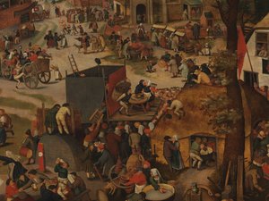 Kyläfestivaali, jossa on teatteriesitys ja kulkue Pyhän Hubertin ja Pyhän Anthonyn kunniaksi tekijältä Pieter Brueghel the Younger