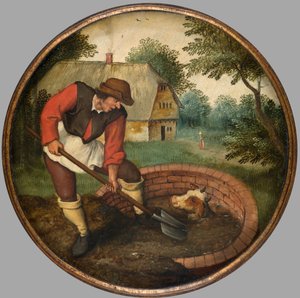 On liian myöhäistä täyttää kaivo sen jälkeen, kun vasikka on hukkunut, n. 1594 (öljy paneelissa) tekijältä Pieter the Younger Brueghel