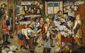 Le Payment de la dime - Kymmenysten maksaminen (tunnetaan nimellä Village Lawyer) - Pieter Brueghel nuoremman maalaus (Le jeune ou Brueghel d