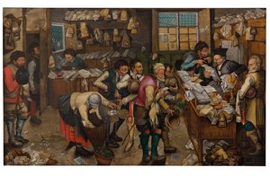 Kymmenysten maksaminen (öljy paneelille) tekijältä Pieter the Younger Brueghel
