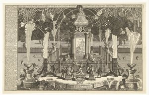 Ilotulitus Utrechtin rauhan kunniaksi, 1713 Hollannin Noble Groot Mogende Heerenin osavaltioiden ja Länsi-Frieslandin pystyttämä hollantilainen rauhan ilotulitus, ammuttu jokeen Haagiin (...) (otsikko esineessä) tekijältä Pieter van Buysen jr.