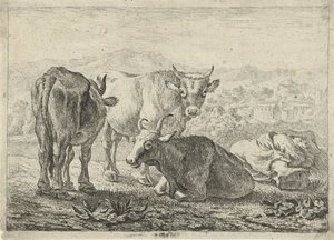 saksa: Drei Rinder und ein schlafender Hirte
French: Les boeufs
Kolme karjaa ja nukkuva paimen.