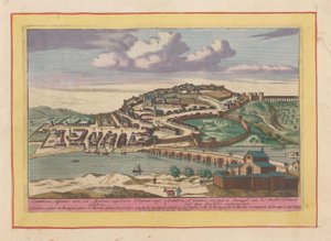 Näkymä portugalilaiseen Coimbran kaupunkiin Coimbra tai Coimbra, kaupunki Portugalissa, Mondassa (otsikko esineessä) Theatrum Hispaniae (...) (sarjan nimi) tekijältä Pieter van den Berge